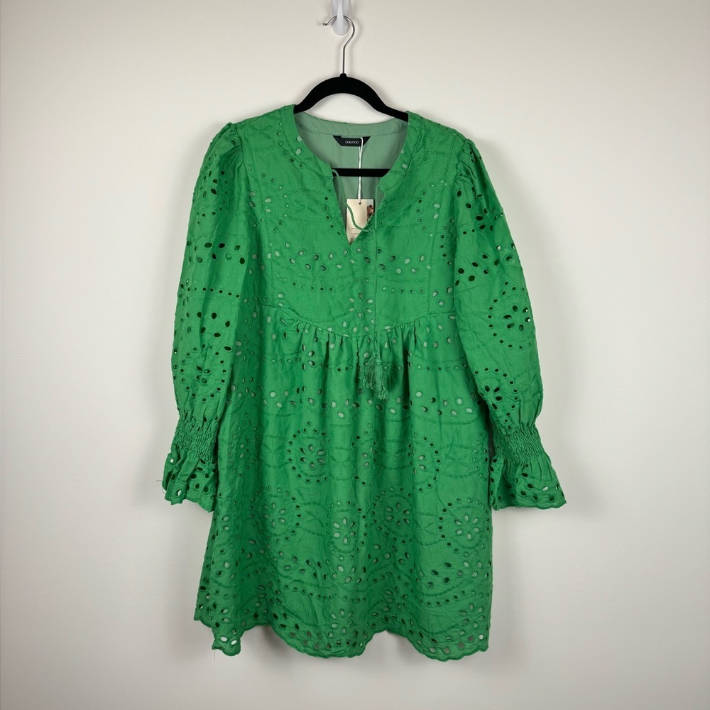Green EYELET EMBROIDERY TASSEL STRING DOLLY DRESS Size L - Picture 2 of 5